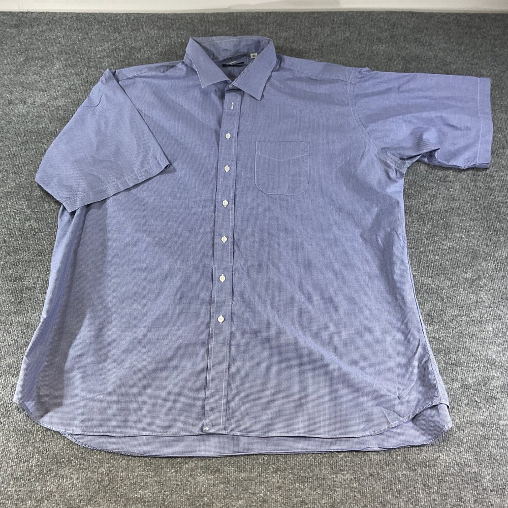 Burberry London Mens Short Sleeve Button Up Shirt Blue Check Size 20 Tall 20T